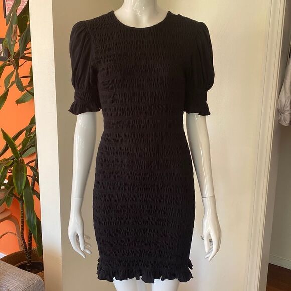 & Other Stories Black Smocked Puff Sleeve Mini Dress Size Small - Picture 2 of 12